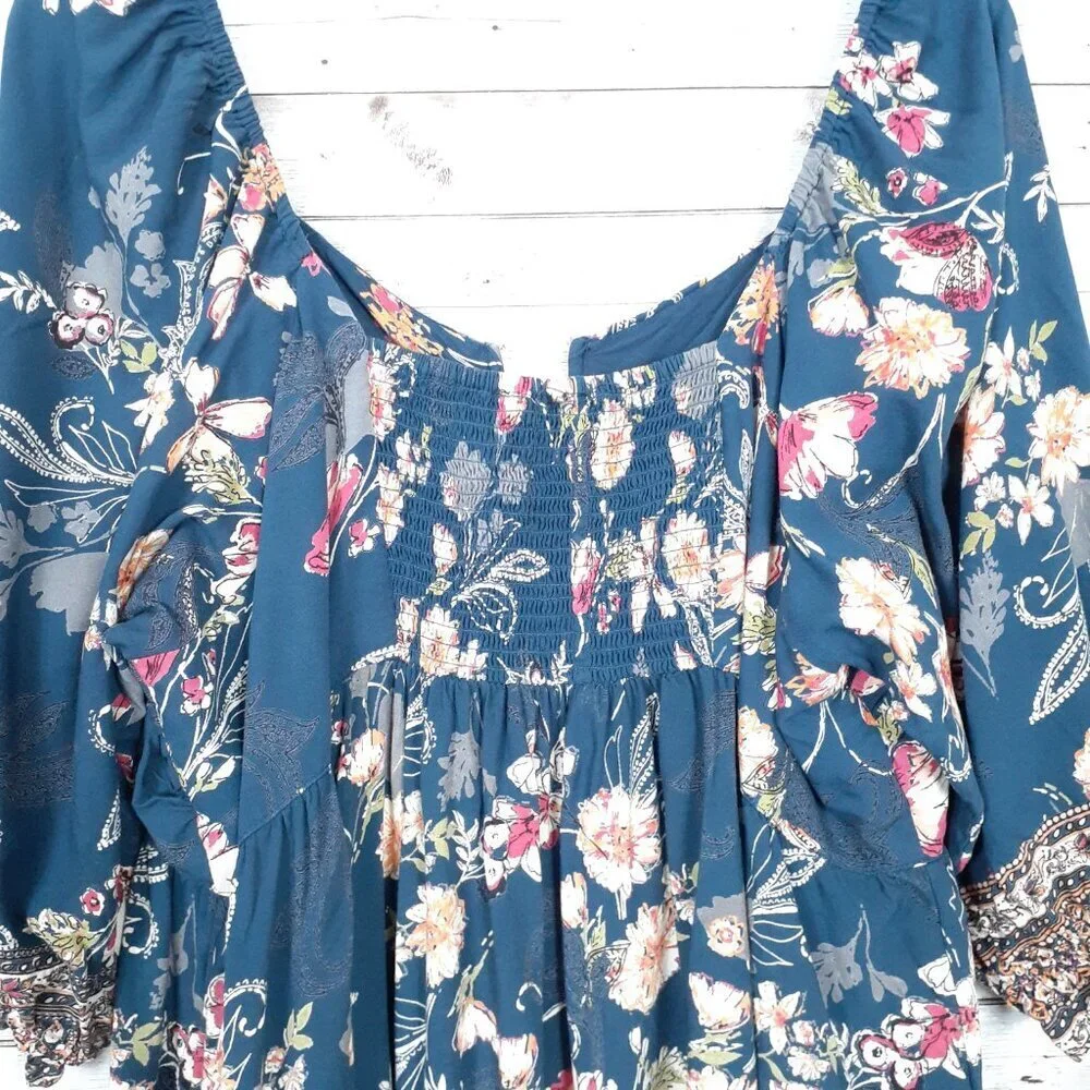 Angie Womens Floral Dress 3X Boho Puff Sleeve Elastic Back 169A - Picture 4 of 7